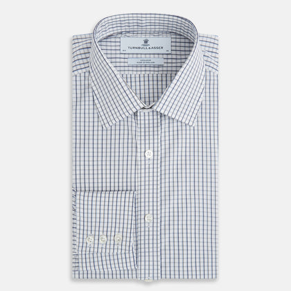Blue and Coffee Tattersall Check Mayfair Shirt Image 4
