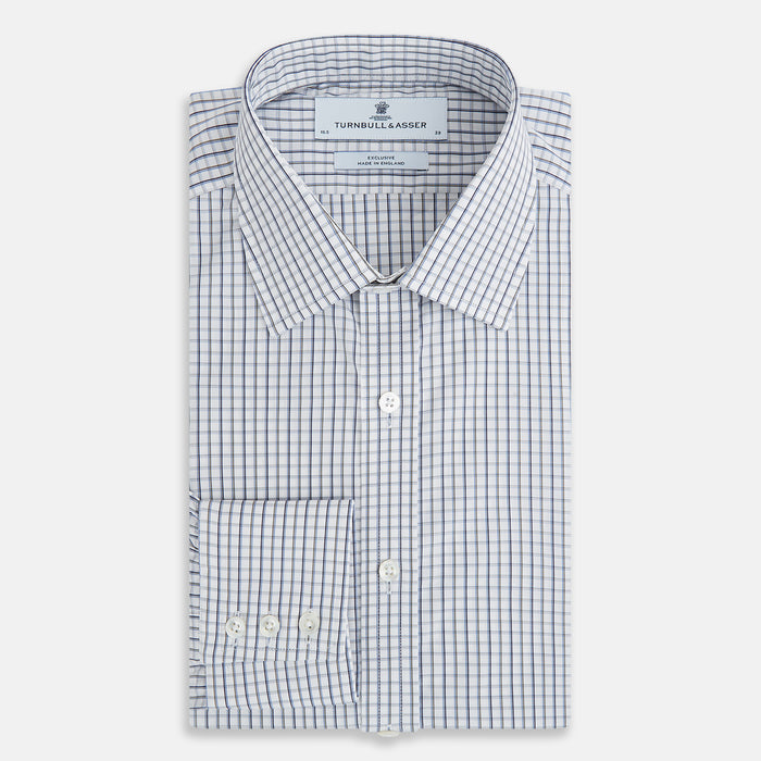 Blue and Coffee Tattersall Check Mayfair Shirt Image 4