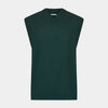 View 1 of product Turnbull & Asser's Petrol Green Fine Merino V-Neck Vest is shown from the front on a white background, highlighting its classic and simple sleeveless design.