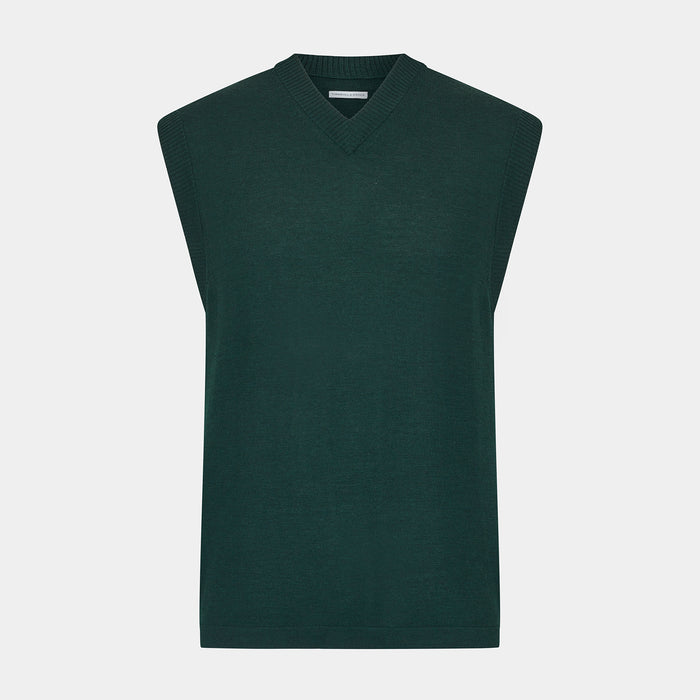 Petrol Green Fine Merino V-Neck Vest