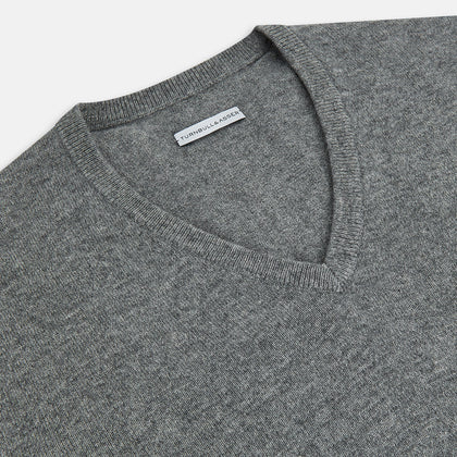 Grey Melange Cashmere V-neck Jumper Image 1