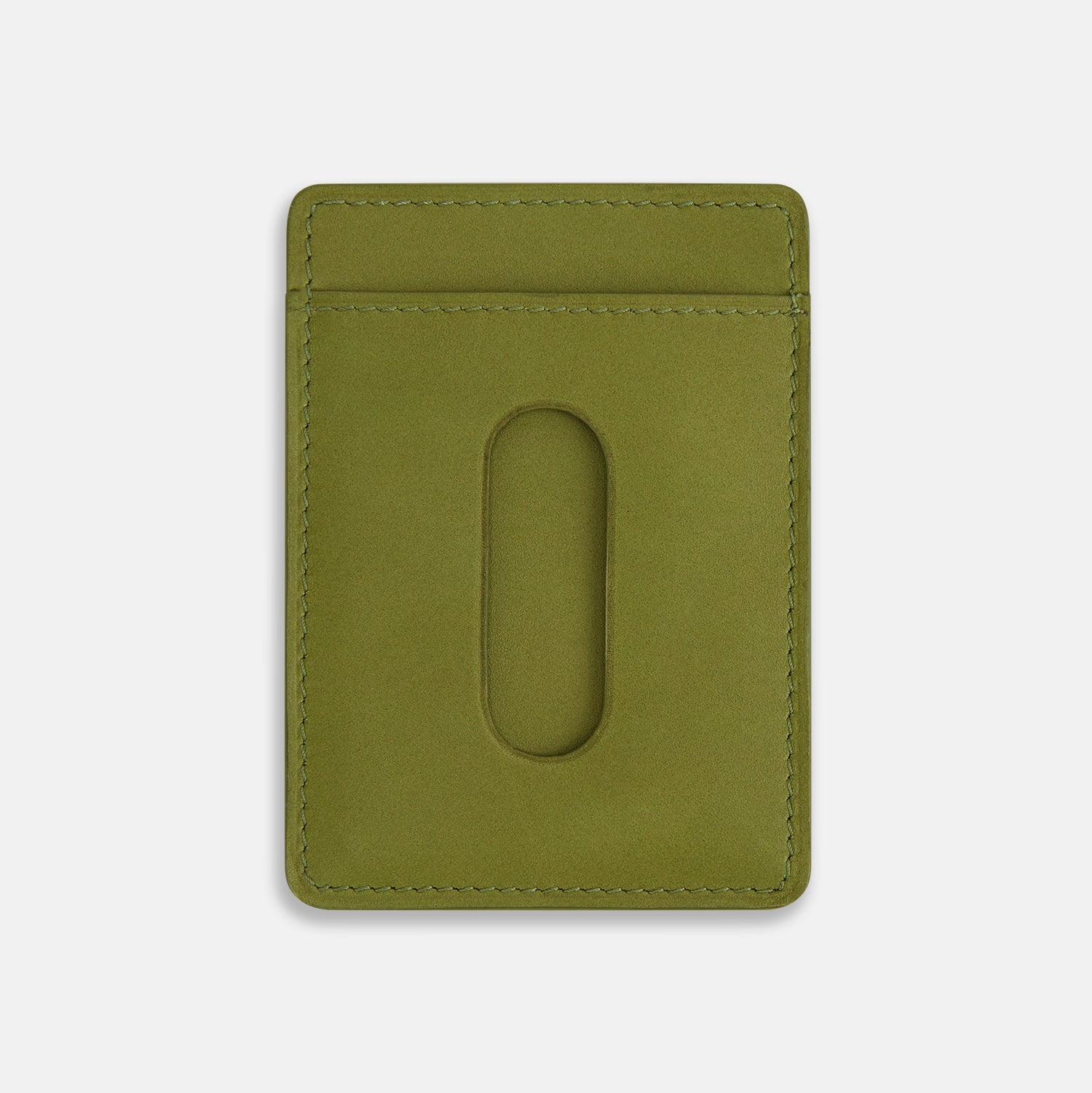 View 2 of product Moss Green Two-slot Card Case by Turnbull & Asser, crafted from Italian leather with neatly stitched edges and the brand name in white at the bottom center, displayed on a plain white background.