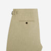 View 5 of product Turnbull & Asser's Taupe Linen Henry Trousers, made from a linen-cotton blend, feature a straight-leg cut, button and zip closure, belt loops, and adjustable waist tabs—shown against a plain white background.