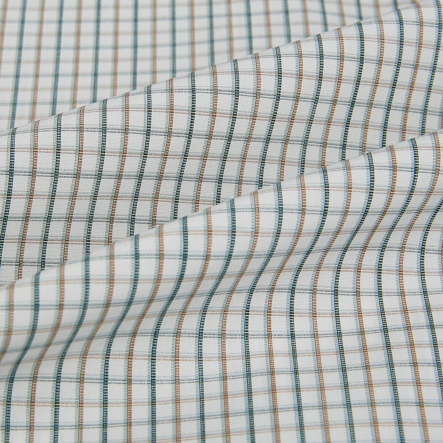 View 6 of product The Green and Brown Multi Check Mayfair Shirt by Turnbull & Asser, crafted from Italian cotton with a classic collar and buttoned cuffs, is laid flat on a white background.