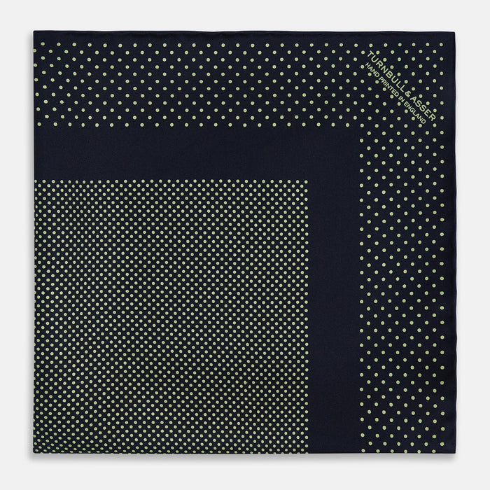 Navy and Melon Green Dot Silk Pocket Square Image 2