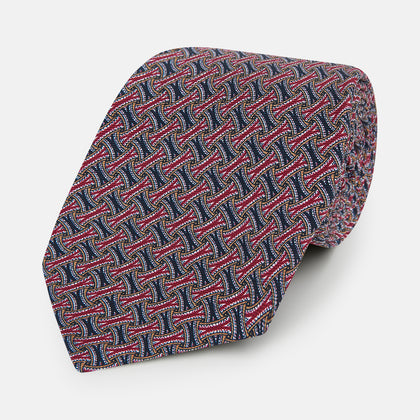 Burgundy and Navy Weave Patterned Silk Tie