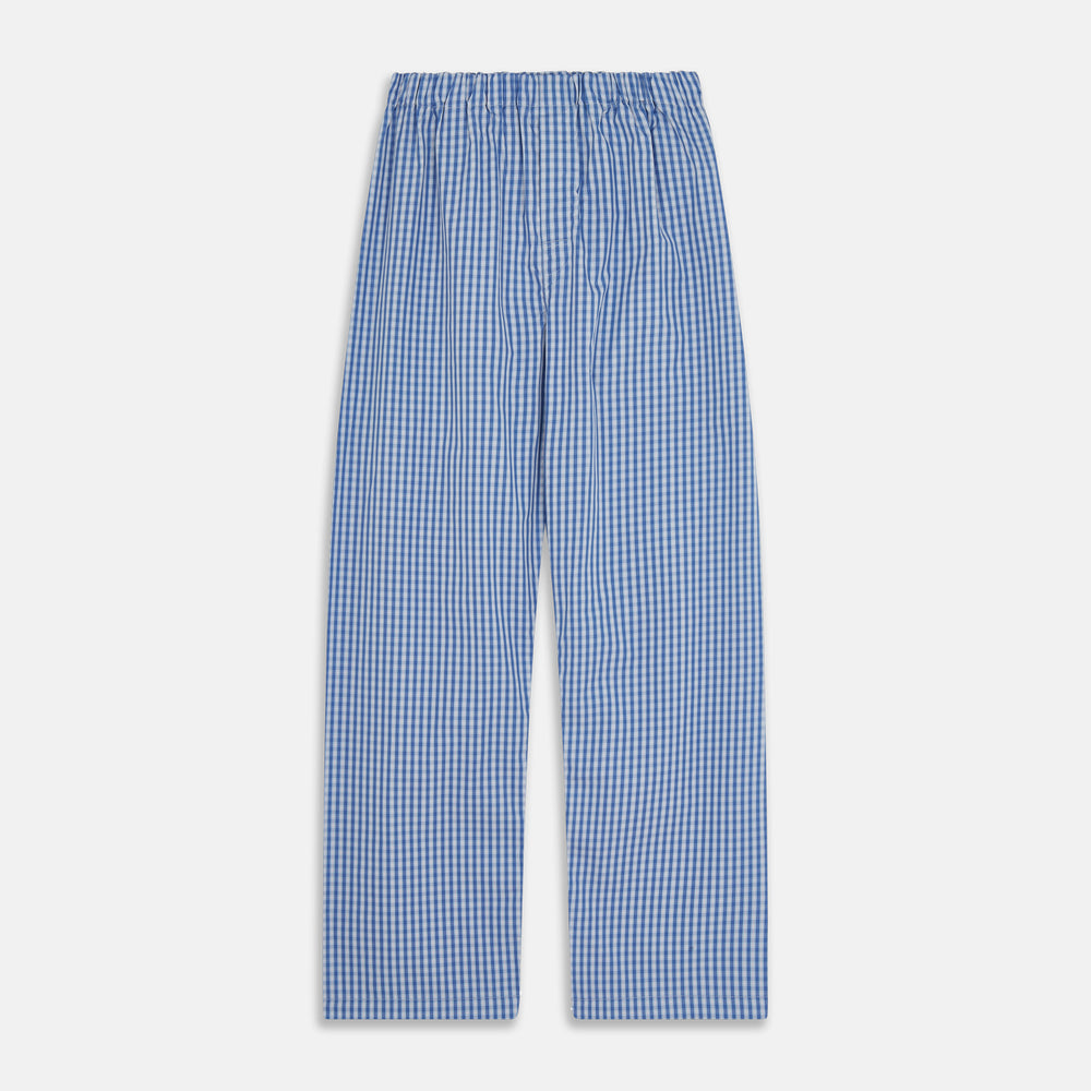 The Navy Check Cotton Hastings Pyjama Trousers from Turnbull & Asser feature an elasticated drawstring waist for comfort.