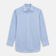 A Turnbull & Asser Blue and Pink Prince of Wales Check Mayfair Shirt with long sleeves, classic collar, buttoned front and cuffs, is neatly laid flat on a white background.