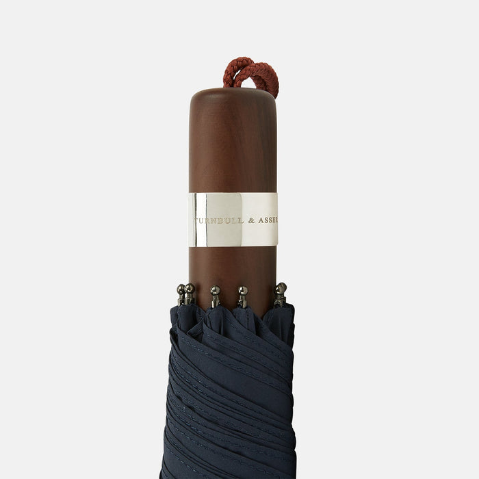 Navy Telescopic Umbrella with Brown Maple Handle Image 2