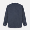 View 5 of product The Turnbull & Asser Navy Check Weekend Fit Flannel Shirt features a stand collar, button front, two chest pockets with flaps, and 1-button cuffs, crafted from soft Italian cotton and shown laid flat on a white background.