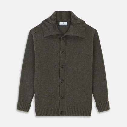Green and Grey Cashmere Melange Lowry Cardigan