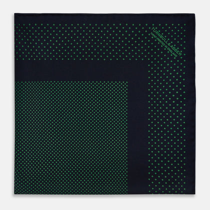 Navy and Green Dot Silk Pocket Square Image 2