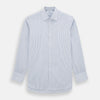 View 1 of product The Blue Ticking Pinstripe Mayfair Shirt by Turnbull & Asser features long sleeves, a button-down front, and classic T&A collar, shown on a plain white background.