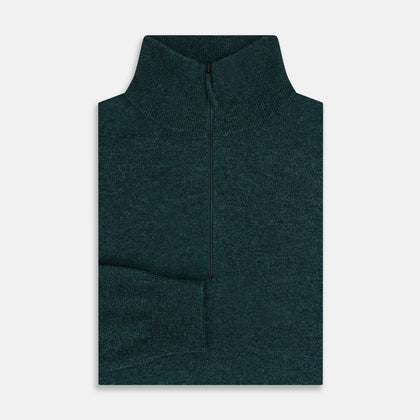 Forest Green Melange Half-Zip Cashmere Jumper Image 3