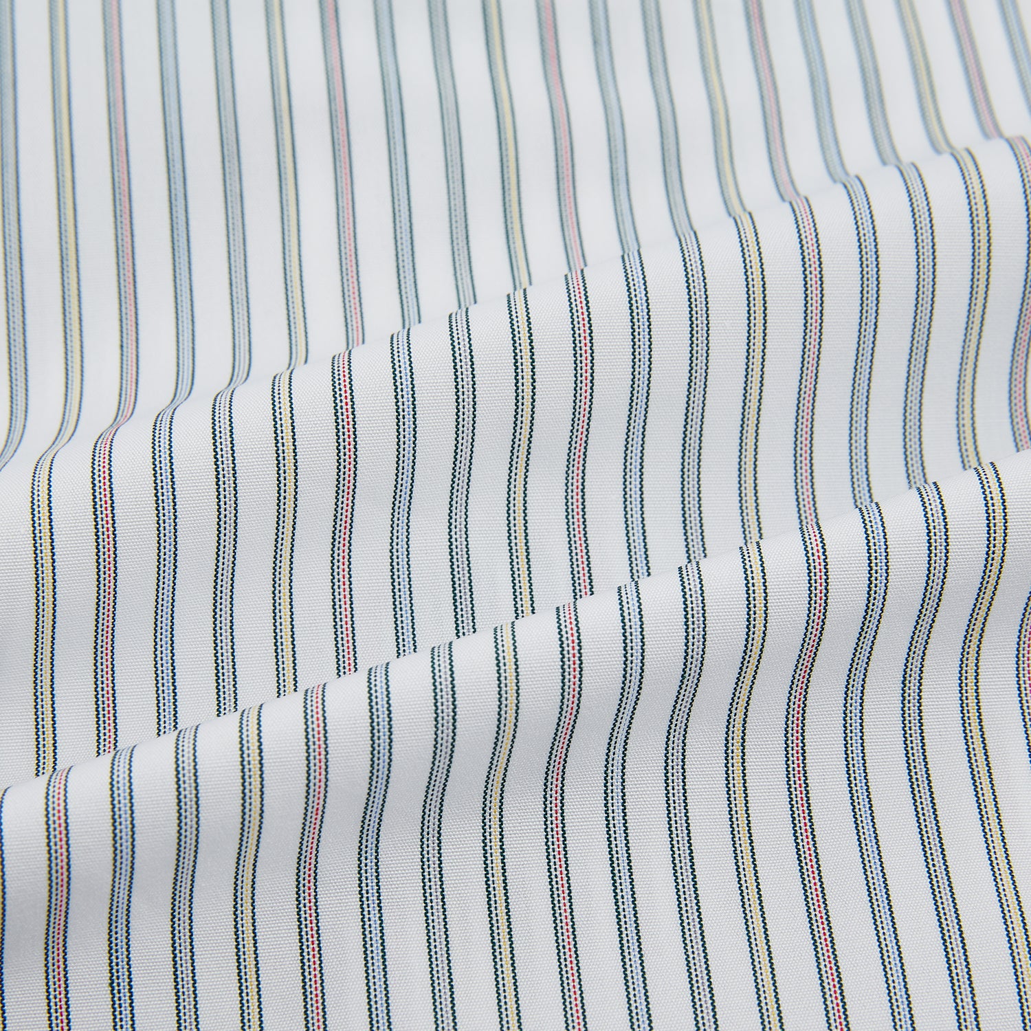 View 6 of product A Forest Green with Multicoloured Music Stripe Mayfair Shirt by Turnbull & Asser, featuring long sleeves, a signature T&A collar, and buttoned cuffs, laid flat on a white background.