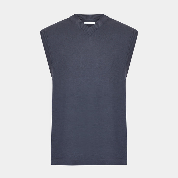 Grey Fine Merino V-Neck Vest Image 3