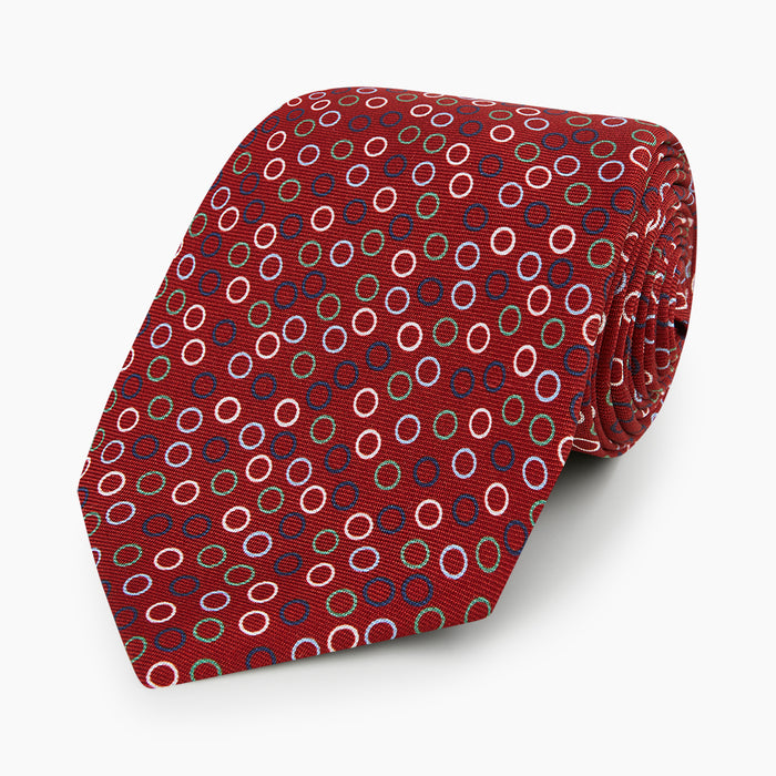 Pink and Navy Circle Red Printed Silk Tie Image 4