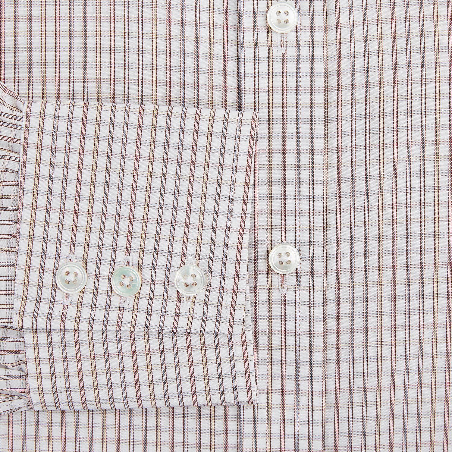 View 4 of product The Turnbull & Asser Multicoloured Check Mayfair Shirt is a long-sleeve, button-up shirt with a classic collar and buttoned cuffs, showcasing a true British checkered pattern on a white background.
