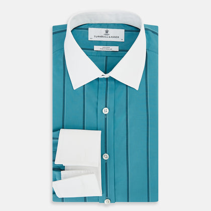 Turquoise Track Stripe Shirt with Contrast T&A Collar and Cuffs Image 4