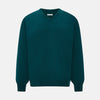 View 1 of product The Moss Green Cashmere V-Neck Jumper by Turnbull & Asser features long sleeves with ribbed cuffs and hem, shown on a plain white background.