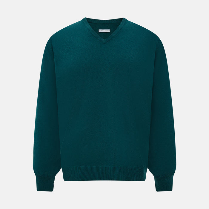 Moss Green Cashmere V-Neck Jumper