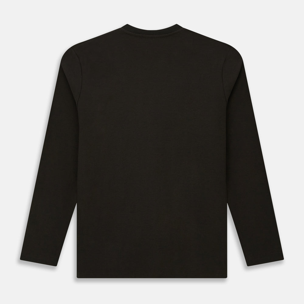The Dark Chocolate Long-Sleeve T-shirt by Turnbull & Asser, featuring a plain crew neck design with no visible logos, is laid flat on a white background to showcase its quality and versatility.
