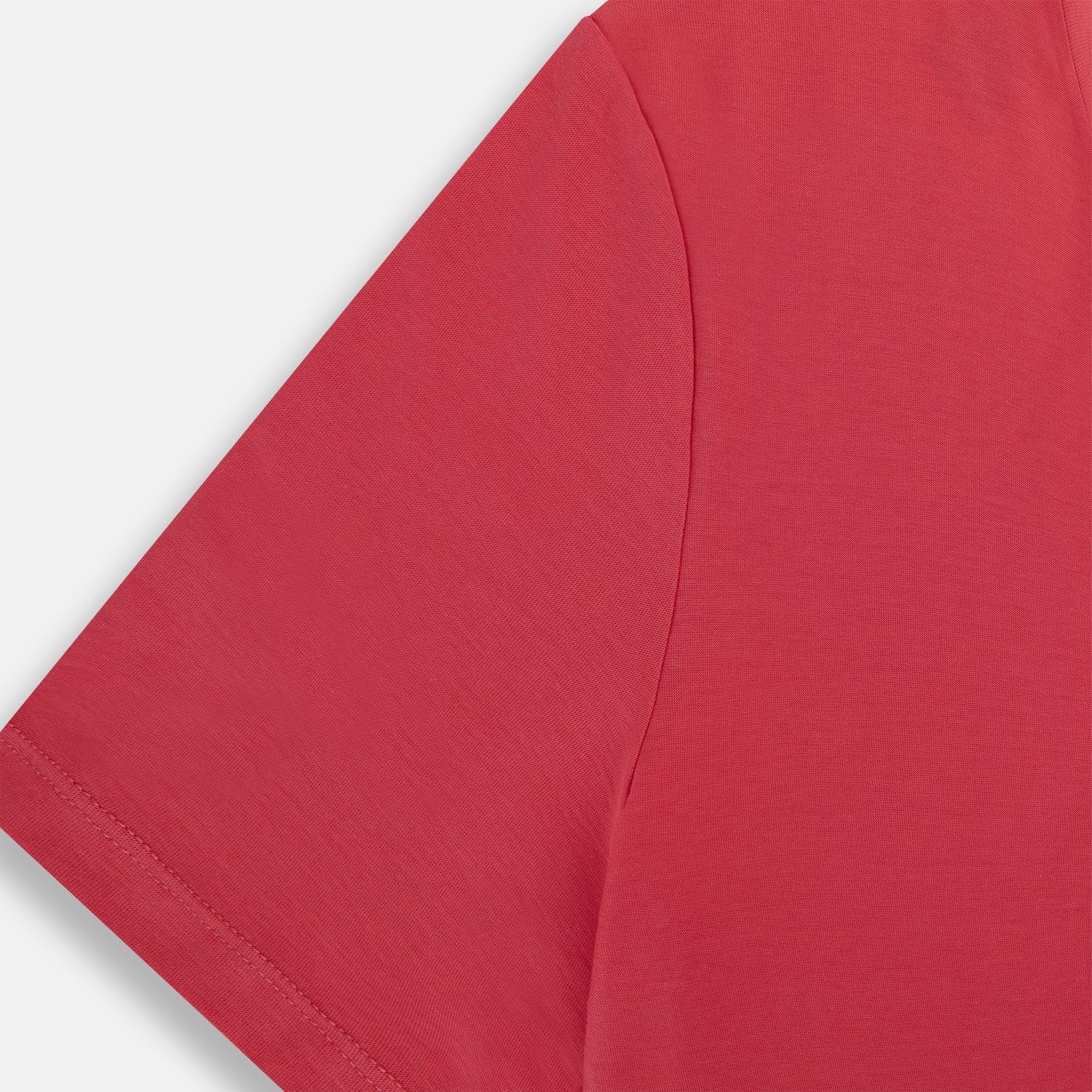 View 4 of product The Turnbull & Asser Honeysuckle Short-Sleeve T-shirt is shown on a white background. This high-quality red tee features a plain design with short sleeves and a crew neckline, offering versatile, logo-free style.