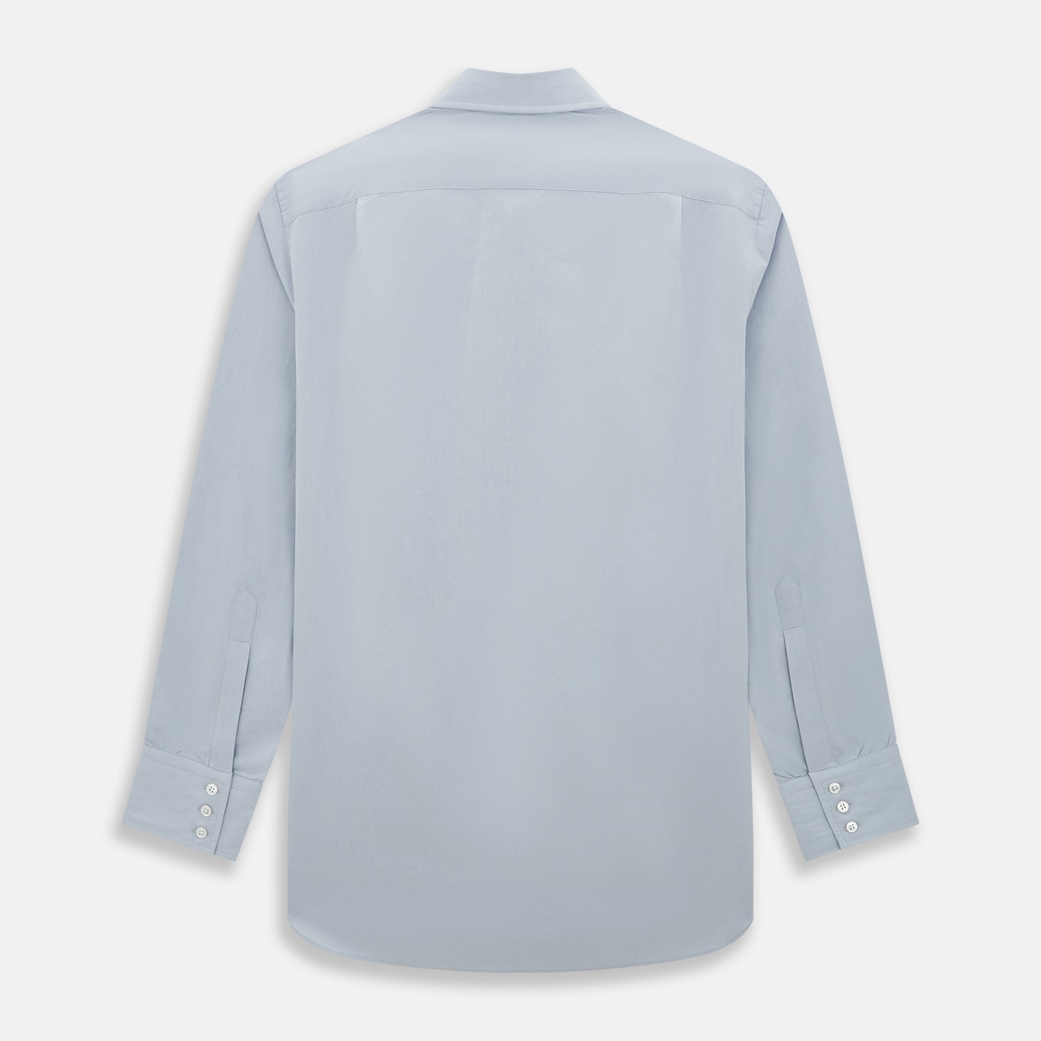 View 3 of product The Dove Grey Mayfair Shirt by Turnbull & Asser is a long-sleeve button-up with a collar, front pocket, and white buttons, crafted from soft sanforised cotton and laid flat on a white background.