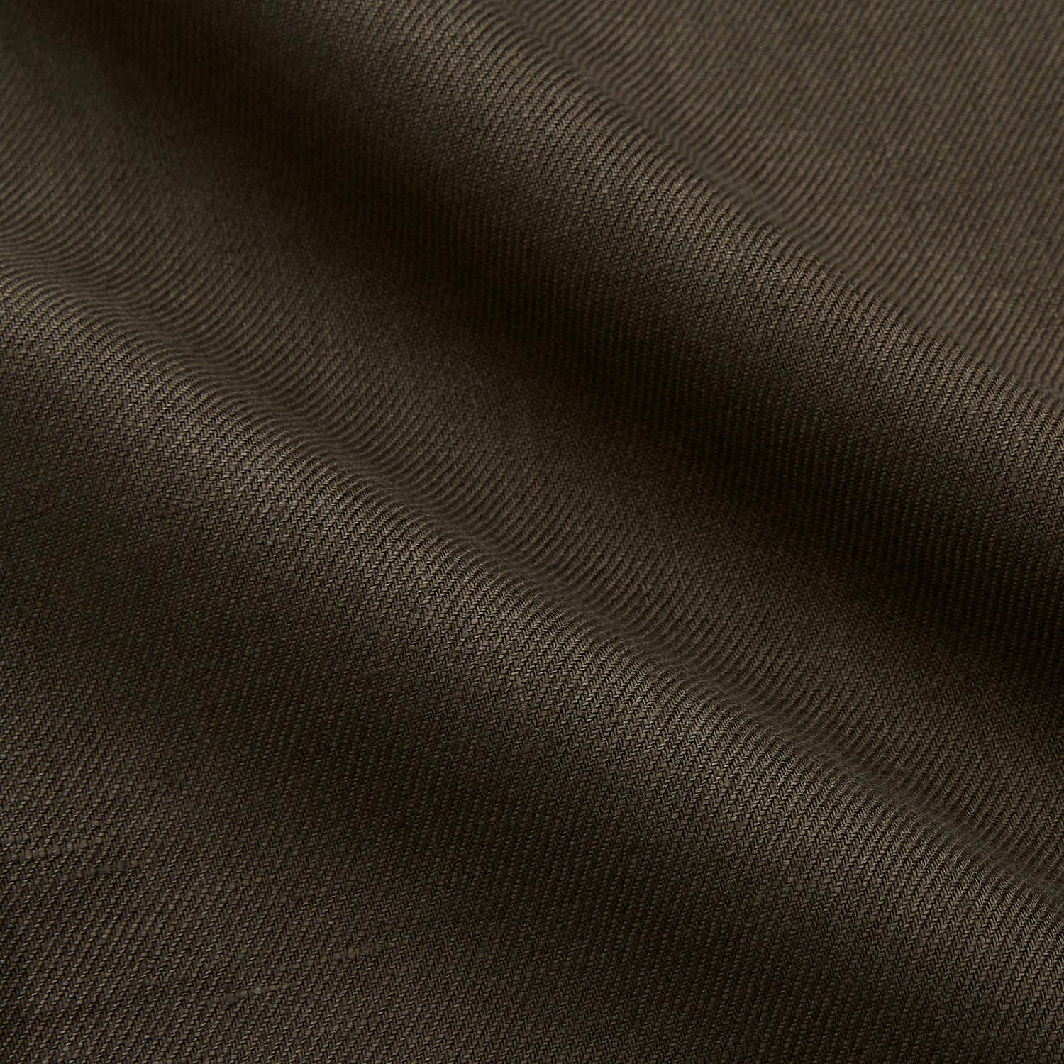 View 4 of product The Turnbull & Asser Khaki Green Linen Weekend Fit Langston Shirt features long sleeves, a classic Derby collar, two chest pockets, and buttoned cuffs, shown against a white background.