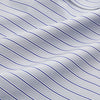 View 4 of product Turnbull & Asser Navy & Blue Stripe Weekend Fit Shirt, featuring a Derby collar, single button cuffs, and a chest pocket, laid flat on a white background.