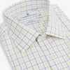 View 2 of product The Turnbull & Asser Yellow Overlay Grid Check Mayfair Shirt is a long-sleeve, button-down shirt made from soft organic cotton, featuring a yellow grid check pattern and shown laid flat on a white background.