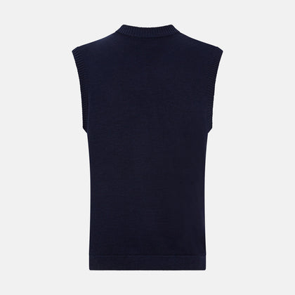 Navy Fine Merino V-Neck Vest Image 2