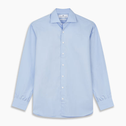 Tailored Fit Blue Cotton Shirt with Kent Collar and 3-Button Cuffs Image 5