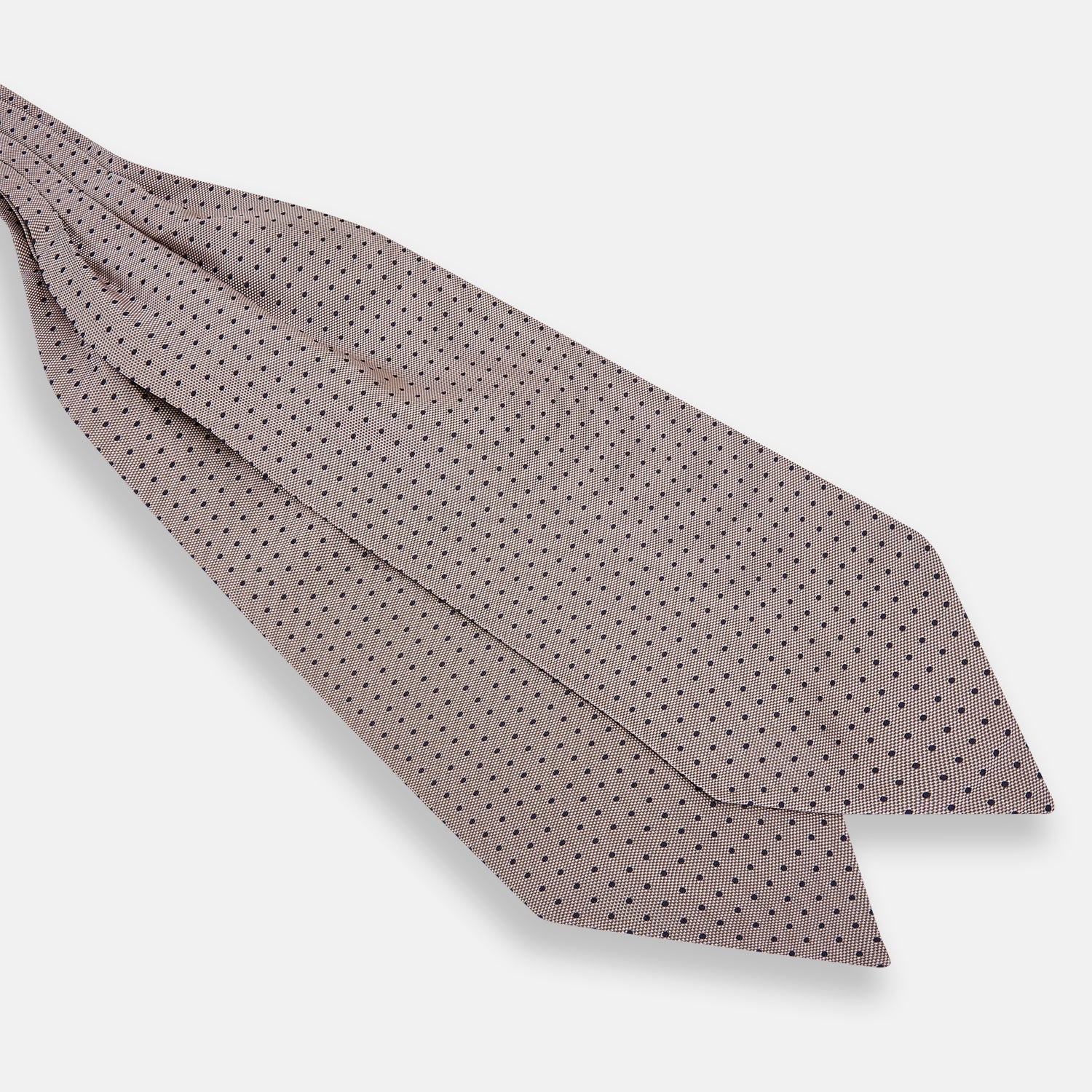 View 3 of product The Turnbull & Asser Navy and Lilac Micro Dot Silk Cravat features a refined pattern, making it perfect for pairing with pocket squares or to elevate any dress code with its sophisticated handmade style.