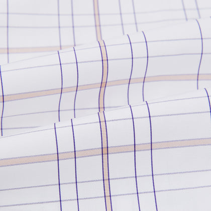 Purple Multi Plaid Check Shirt with Contrast Collar and Double Cuffs Image 5