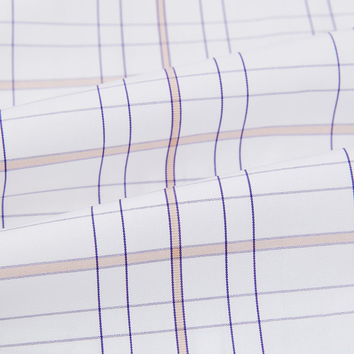 Purple Multi Plaid Check Shirt with Contrast Collar and Double Cuffs Image 5