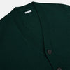 View 2 of product The Turnbull & Asser Forest Green Cashmere Cardigan—featuring long sleeves, a V-neck, button-down front, ribbed cuffs and hem, plus two front pockets—is shown against a plain white background.