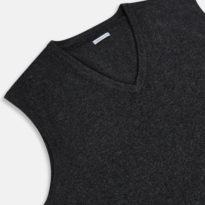 Charcoal Grey Melange V-Neck Sleeveless Cashmere Vest Image 1