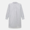 View 3 of product The Turnbull & Asser Purple Multi Stripe Quarzo Nightshirt features a collared, button-front design with a chest pocket and vertical white and light gray stripes, shown laid flat on a white background.