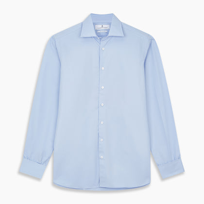 Tailored Fit Blue Cotton Shirt with Kent Collar and Double Cuffs Image 5