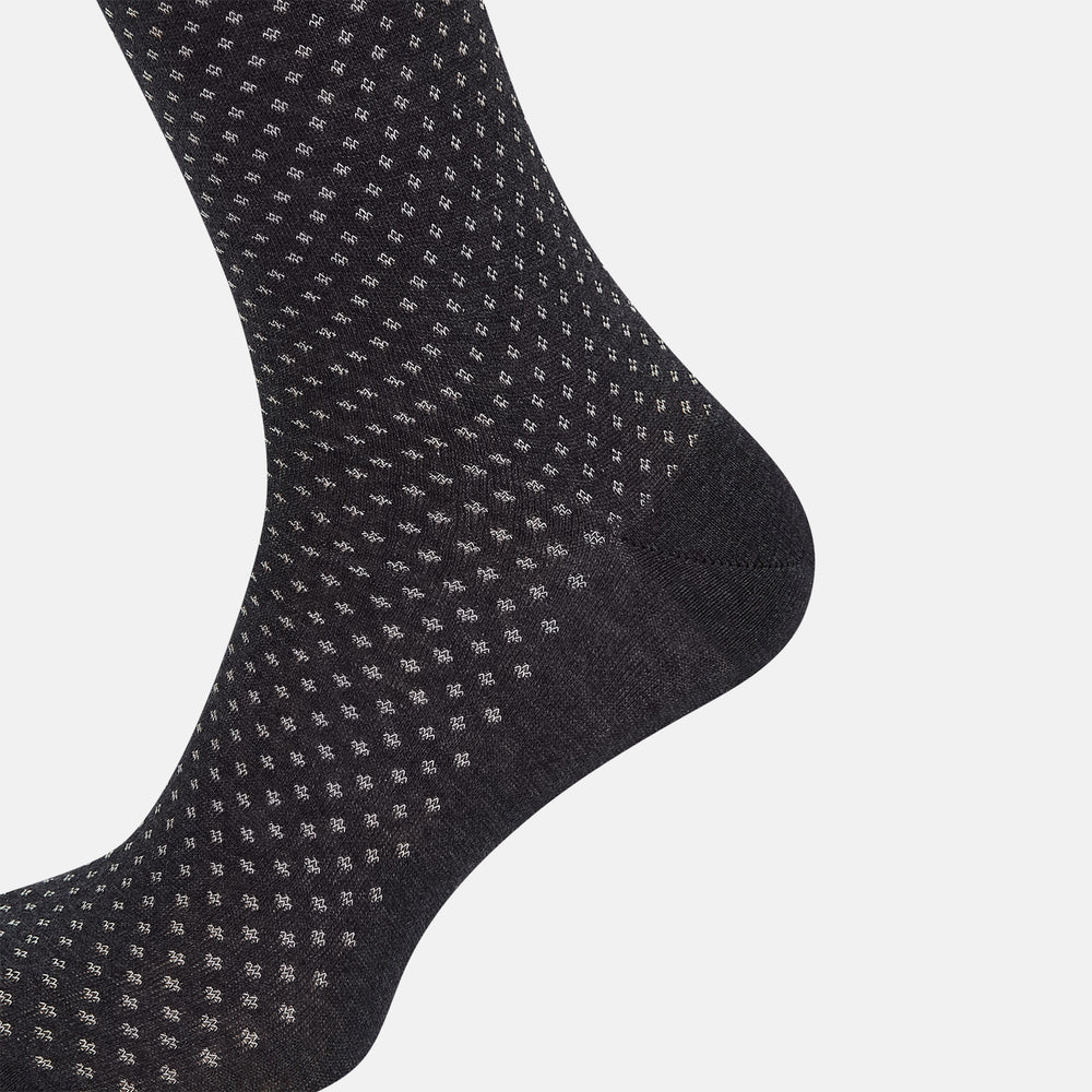 A single Grey Motif Long Sock by Turnbull & Asser, featuring a subtle pattern, is displayed on a plain white background.