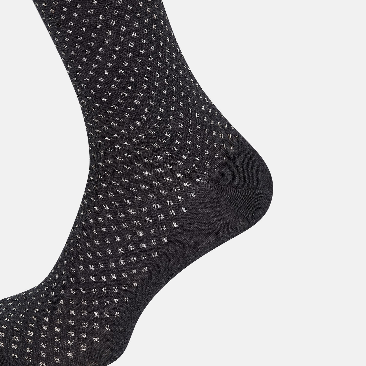 View 4 of product A single Grey Motif Long Sock by Turnbull & Asser, featuring a subtle pattern, is displayed on a plain white background.