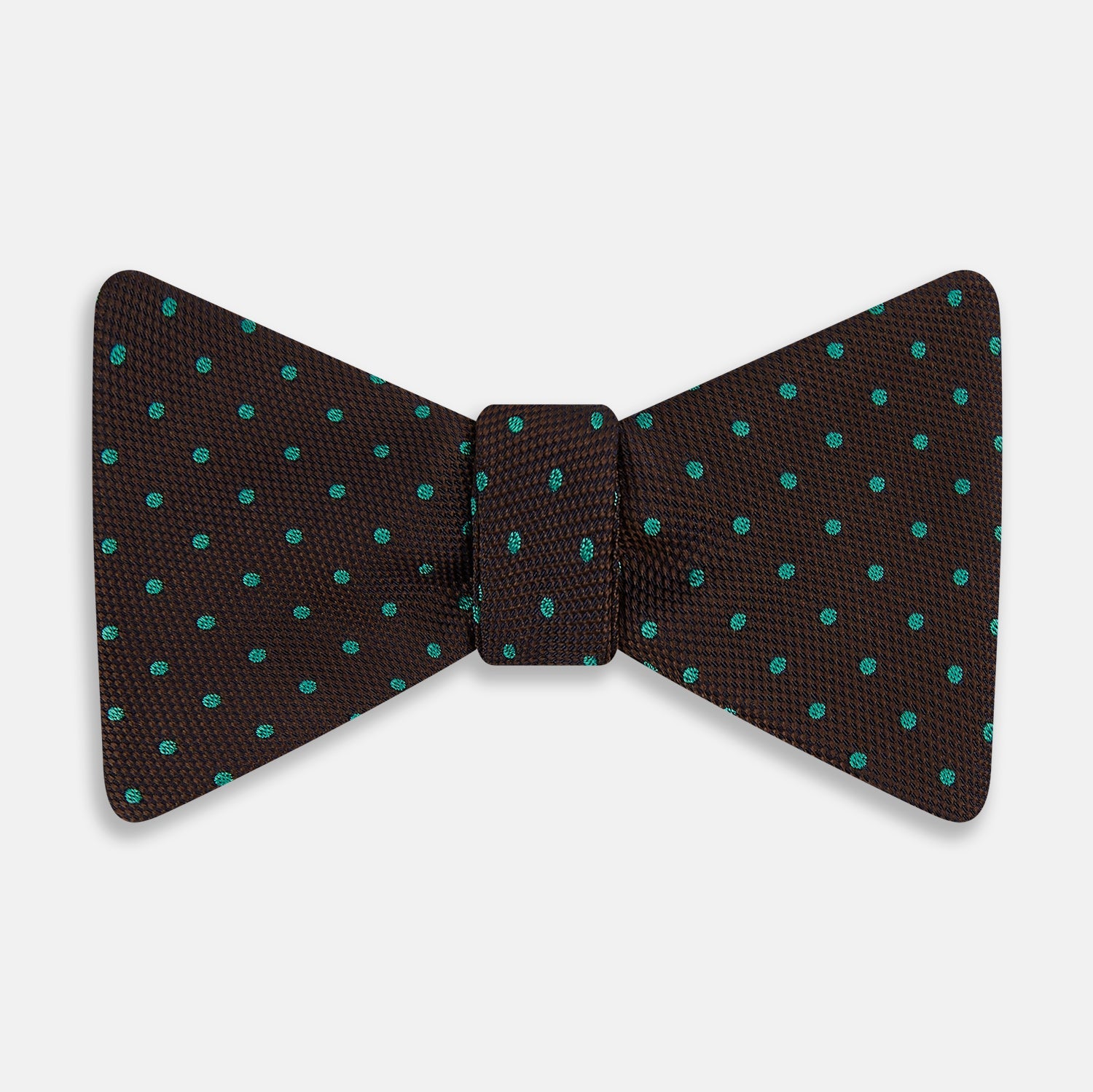 View 1 of product The Blue and Brown Micro Dot Silk Bow Tie by Turnbull & Asser features subtle blue micro dots on brown silk, photographed on a plain white background—a sophisticated men's accessory perfect for formal events.