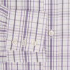 View 4 of product The Turnbull & Asser Purple Plaid Check Mayfair Shirt is a long-sleeve button-down with a pointed T&A collar, featuring a purple and blue plaid pattern on white.