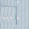 View 4 of product Blue and green multi-stripe Westminster shirt by Turnbull & Asser, featuring a pointed collar and buttoned cuffs—a refined example of British craftsmanship on a plain white background.
