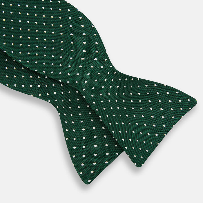 Racing Green and White Spot Silk Bow Tie Image 2
