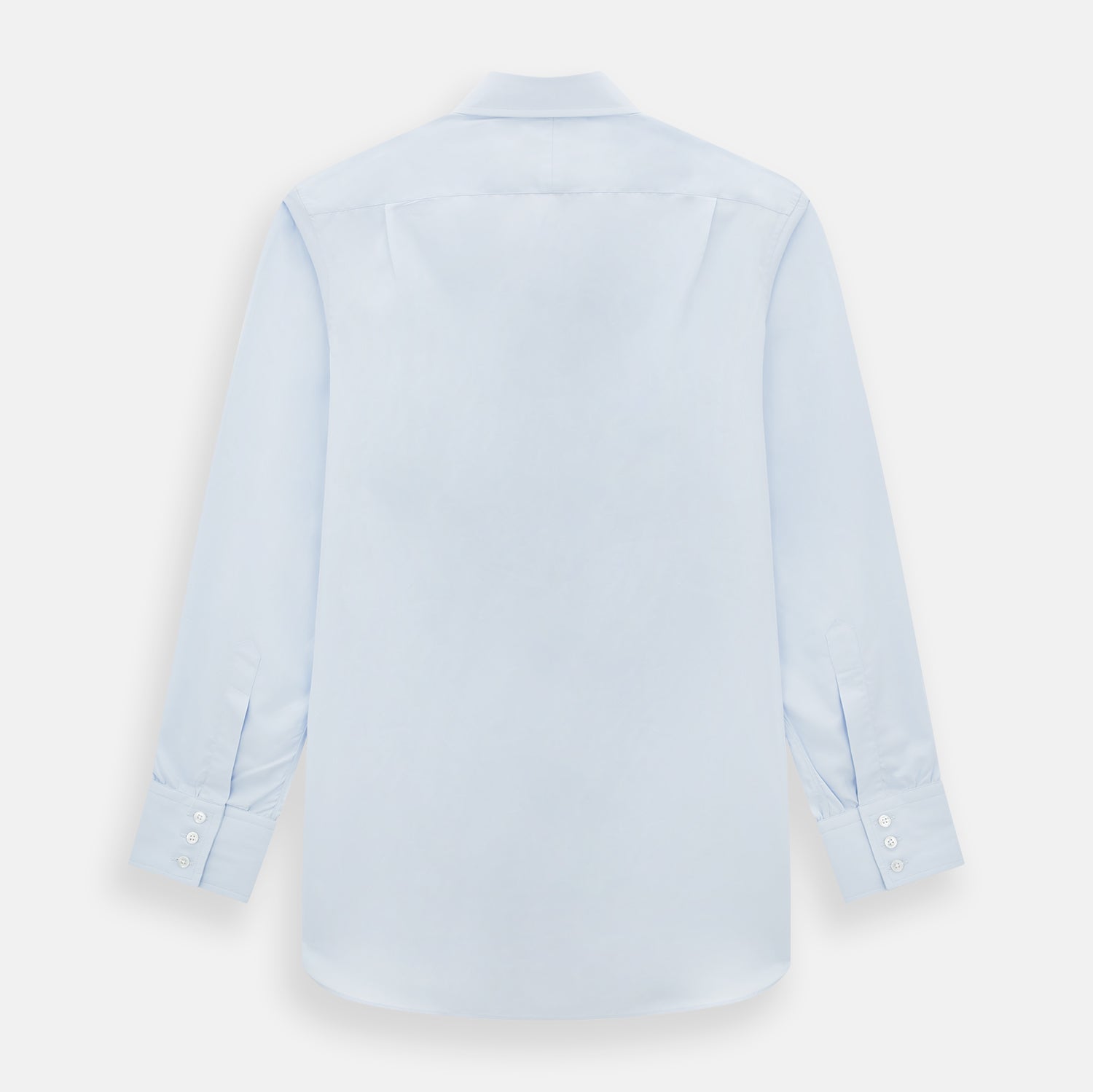 View 3 of product The Turnbull & Asser PALE BLUE COTTON REGULAR FIT MAYFAIR SHIRT is a long-sleeve, button-down shirt with a pointed T&A collar, shown laid flat on a white background.