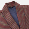 View 2 of product The Turnbull & Asser Claret and Green Multi Stripe Silk and Linen Blend Pierce Gown features a long robe style, matching belt, long sleeves, and front pockets, shown laid flat on a white background.