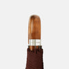 View 3 of product A fully opened Turnbull & Asser Burgundy Telescopic Umbrella with a brown maple crook handle, displayed against a plain white background—a refined men's accessory.