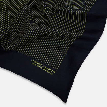Navy and Yellow Stripe Silk Pocket Square Image 1
